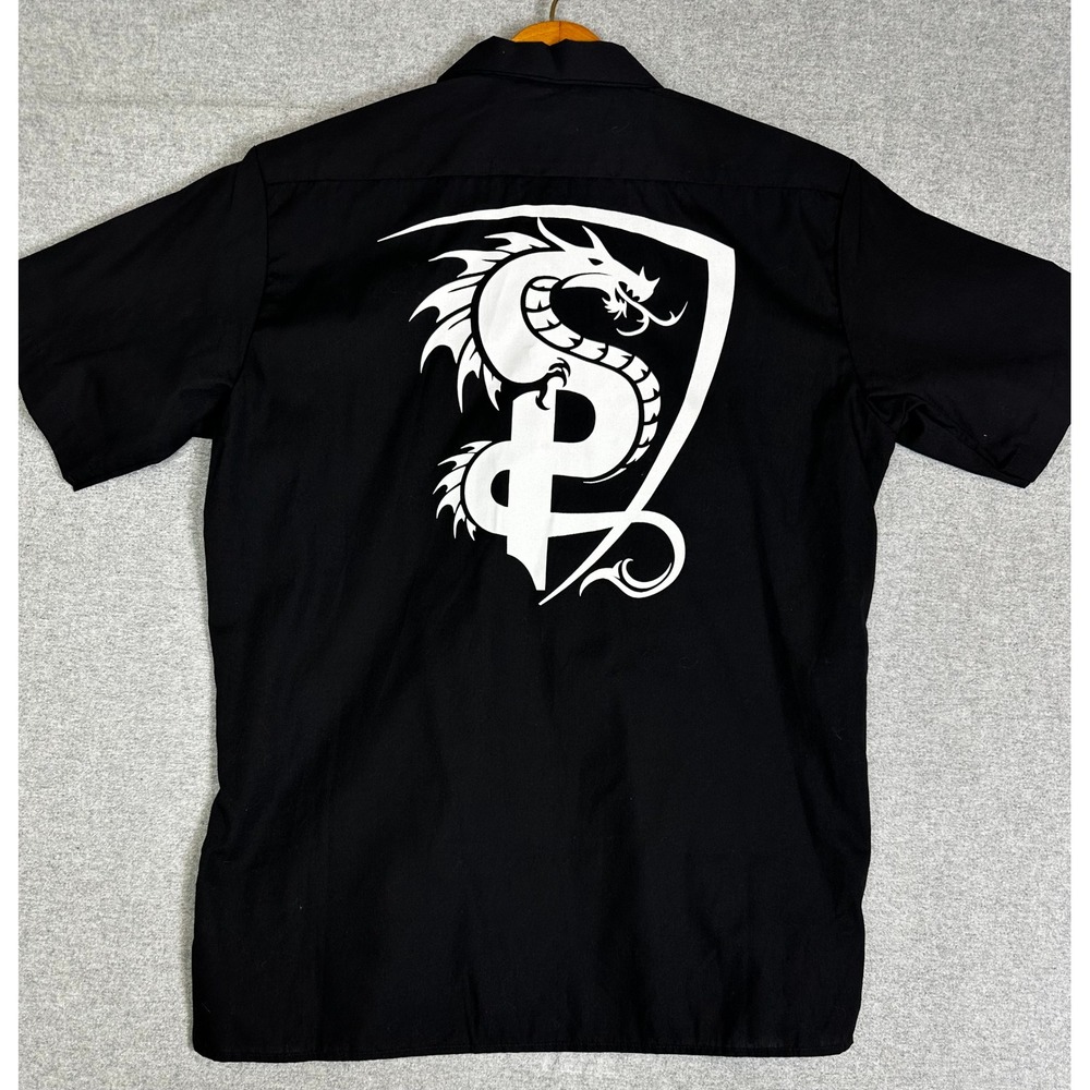 NWT Dickies Work Shirt Mens Large Black House of Pendragon Brewing Dragon Button